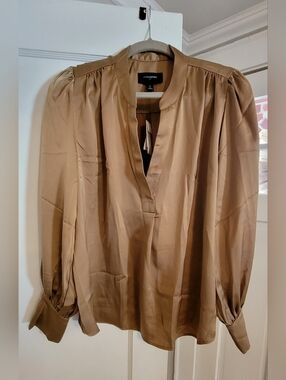 Banana Republic Women's Gold Satin Feel V-Neck Blouse